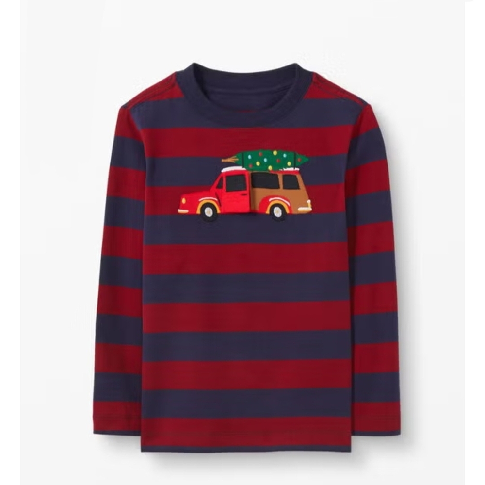 Hanna Andersson Red and Blue Striped Tee with Car Design